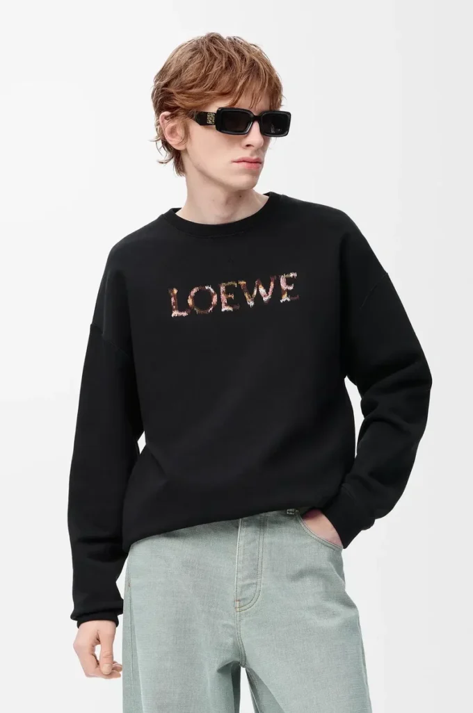 Normal kesim pamuklu sweatshirt Siyah