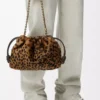 Orta boy Flamenco çanta, baskılı shearling Bej/Kahverengi
