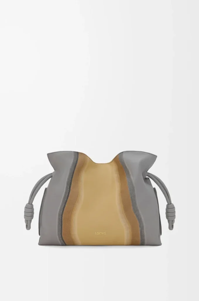 Orta boy Flamenco çanta Landscape, nappa dana derisi Sparkling Grey/Butter