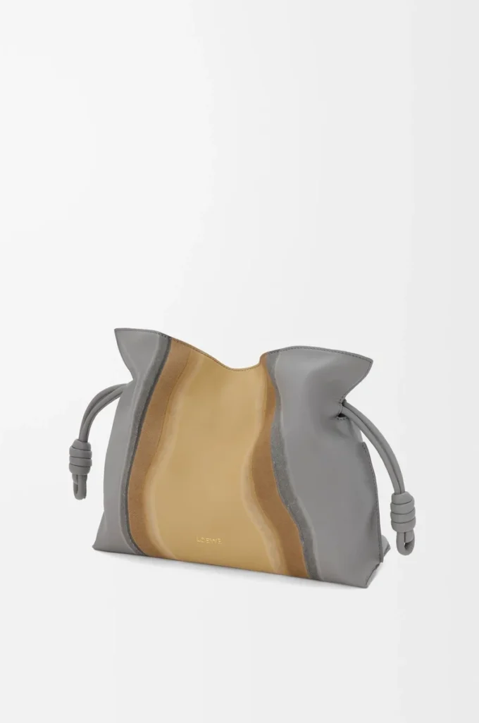 Orta boy Flamenco çanta Landscape, nappa dana derisi Sparkling Grey/Butter