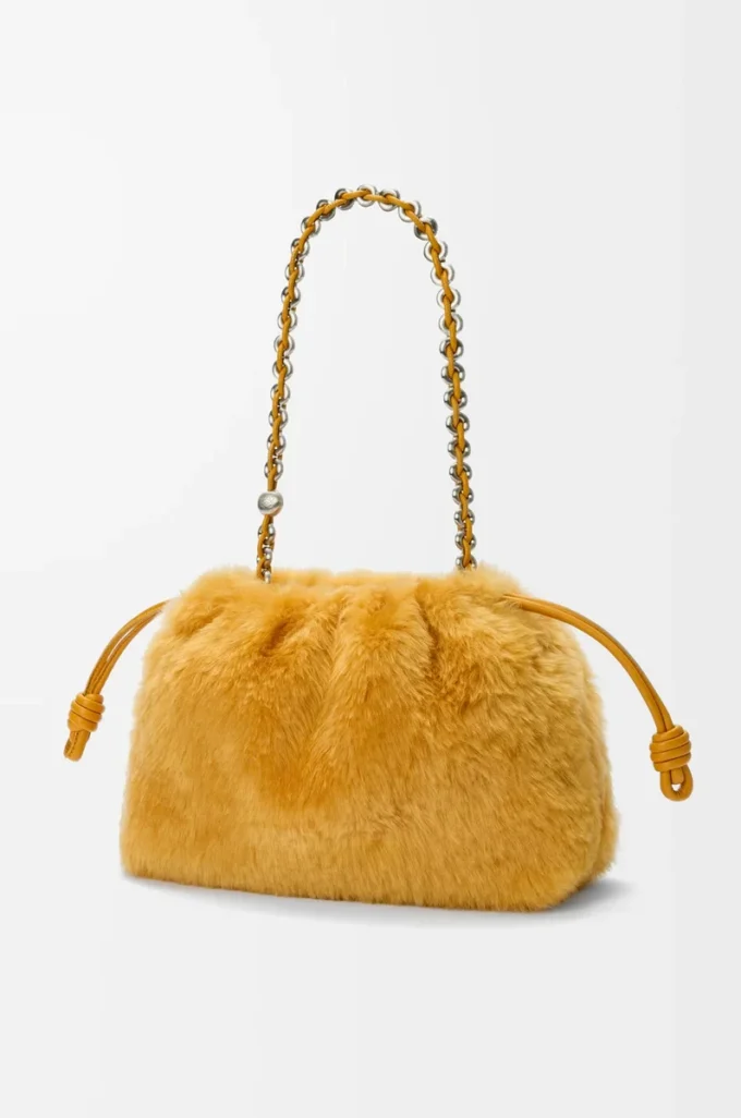 Orta boy Flamenco çanta, shearling Sarı