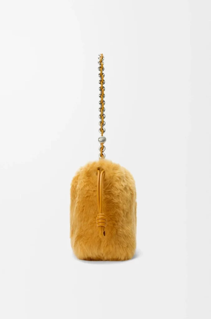 Orta boy Flamenco çanta, shearling Sarı