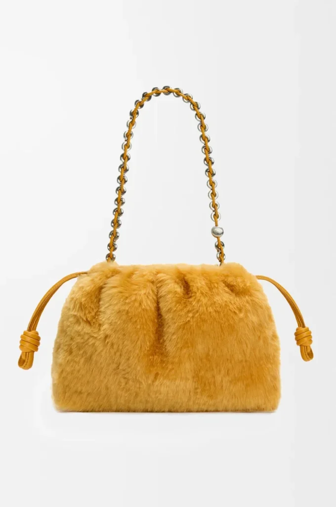 Orta boy Flamenco çanta, shearling Sarı