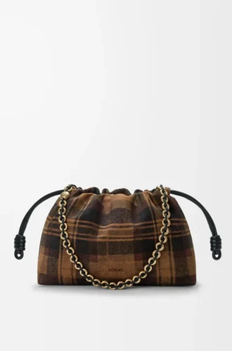 Orta boy Flamenco çanta, tartan süet, Tan/Siyah