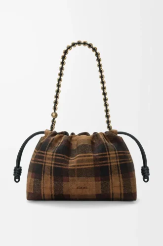 Orta boy Flamenco çanta, tartan süet, Tan/Siyah