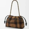 Orta boy Flamenco çanta, tartan süet, Tan/Siyah
