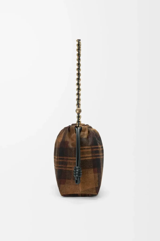 Orta boy Flamenco çanta, tartan süet, Tan/Siyah