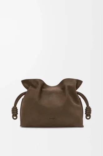 Orta boy Flamenco clutch, grenli nubuk Tundra