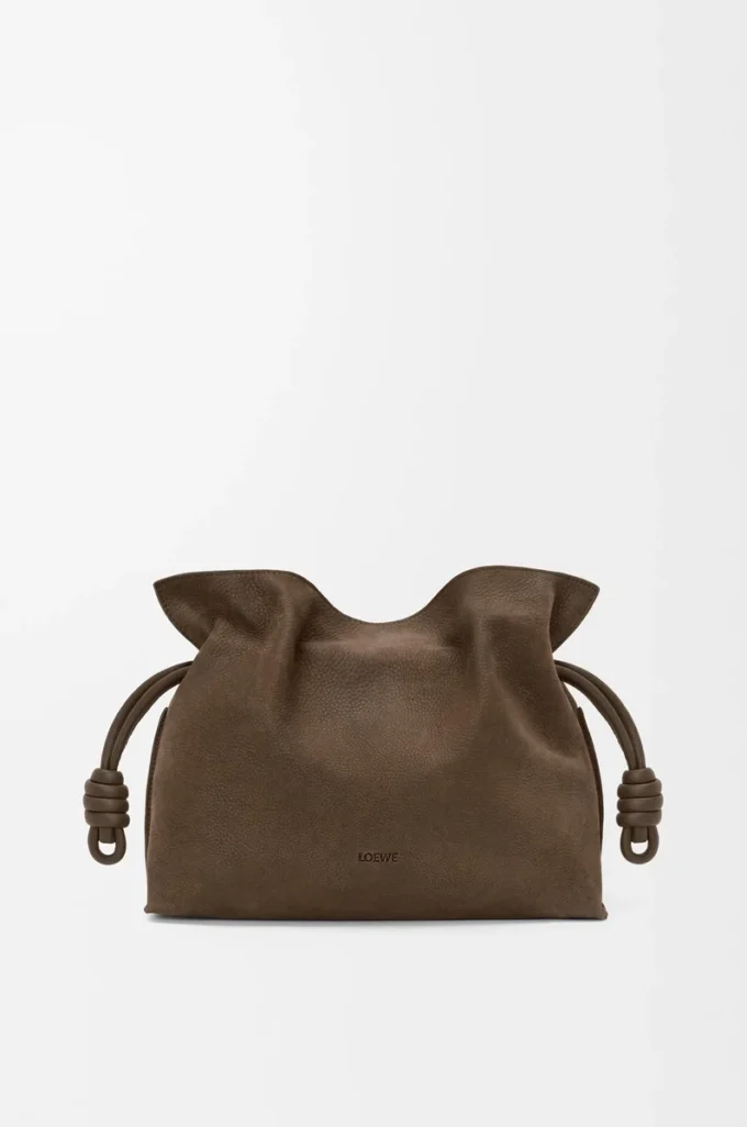 Orta boy Flamenco clutch, grenli nubuk Tundra