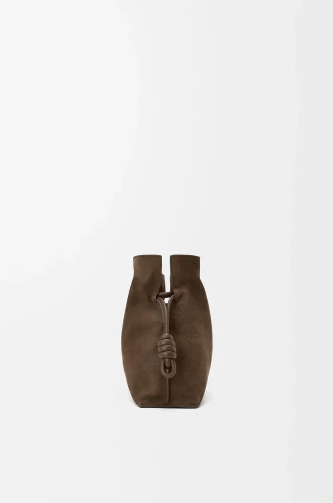 Orta boy Flamenco clutch, grenli nubuk Tundra