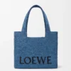 Orta boy LOEWE Font tote çanta, rafya, açık mavi