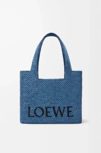 Orta boy LOEWE Font tote çanta, rafya, açık mavi