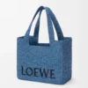 Orta boy LOEWE Font tote çanta, rafya, açık mavi