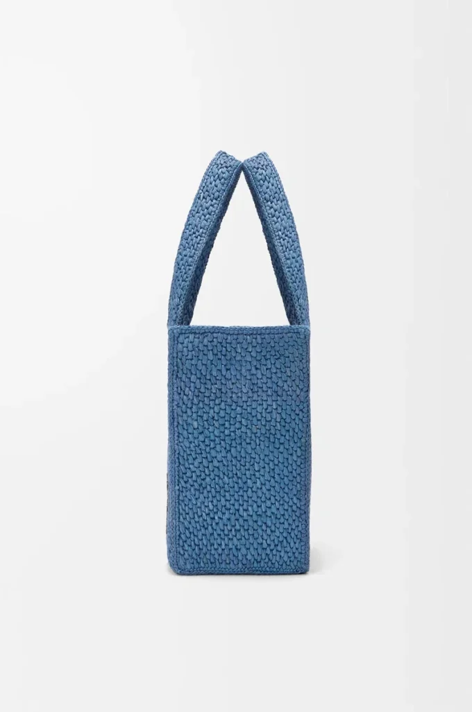 Orta boy LOEWE Font tote çanta, rafya, açık mavi