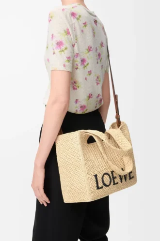 Orta boy LOEWE Font tote çanta, rafya Doğal