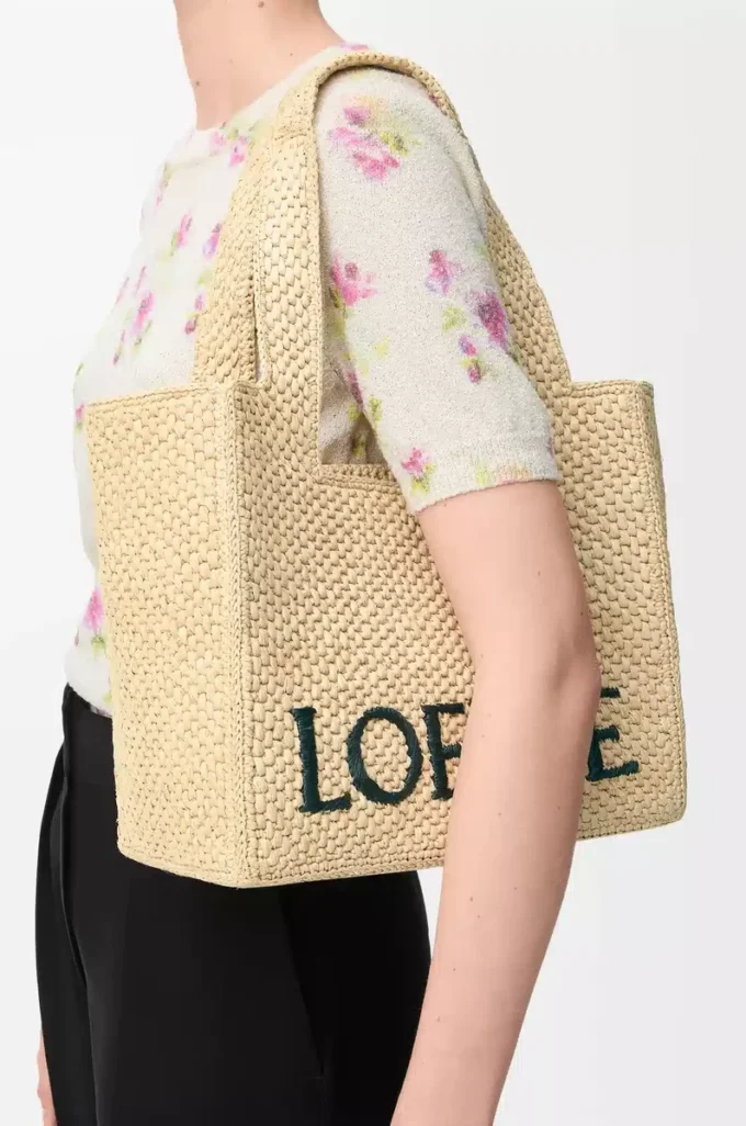 Orta boy LOEWE Font tote çanta, rafya Doğal