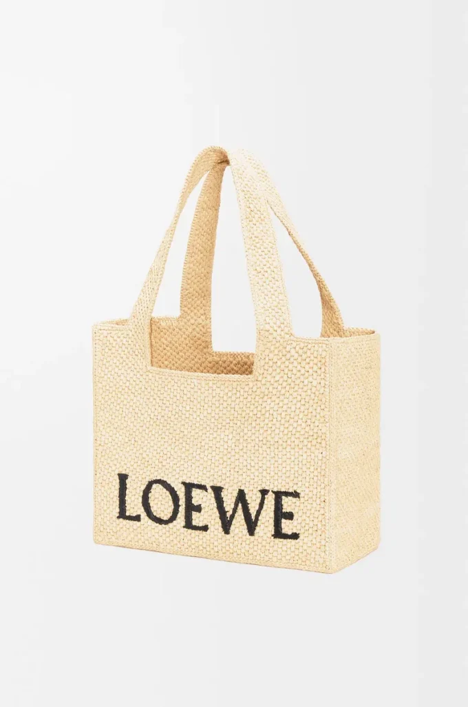 Orta boy LOEWE Font tote çanta, rafya Doğal