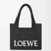 Orta boy LOEWE Font tote çanta, rafya, siyah