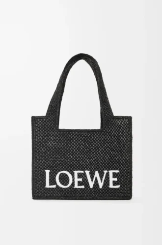Orta boy LOEWE Font tote çanta, rafya, siyah