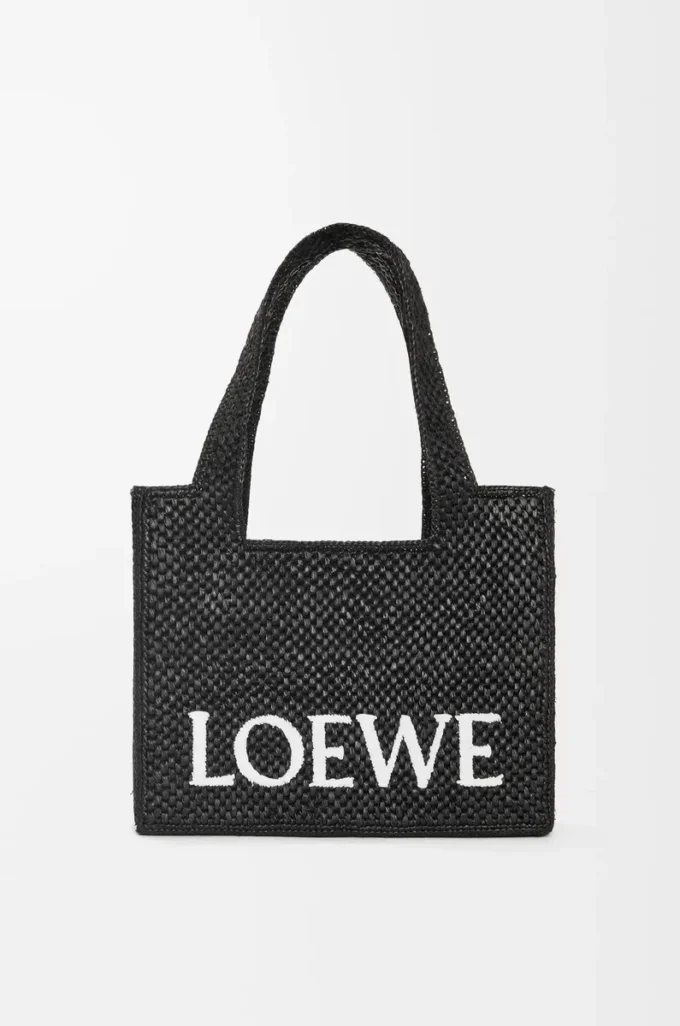Orta boy LOEWE Font tote çanta, rafya, siyah