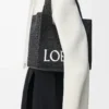 Orta boy LOEWE Font tote çanta, rafya, siyah