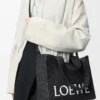 Orta boy LOEWE Font tote çanta, rafya, siyah