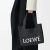Orta boy LOEWE Font tote çanta, rafya, siyah