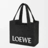 Orta boy LOEWE Font tote çanta, rafya, siyah
