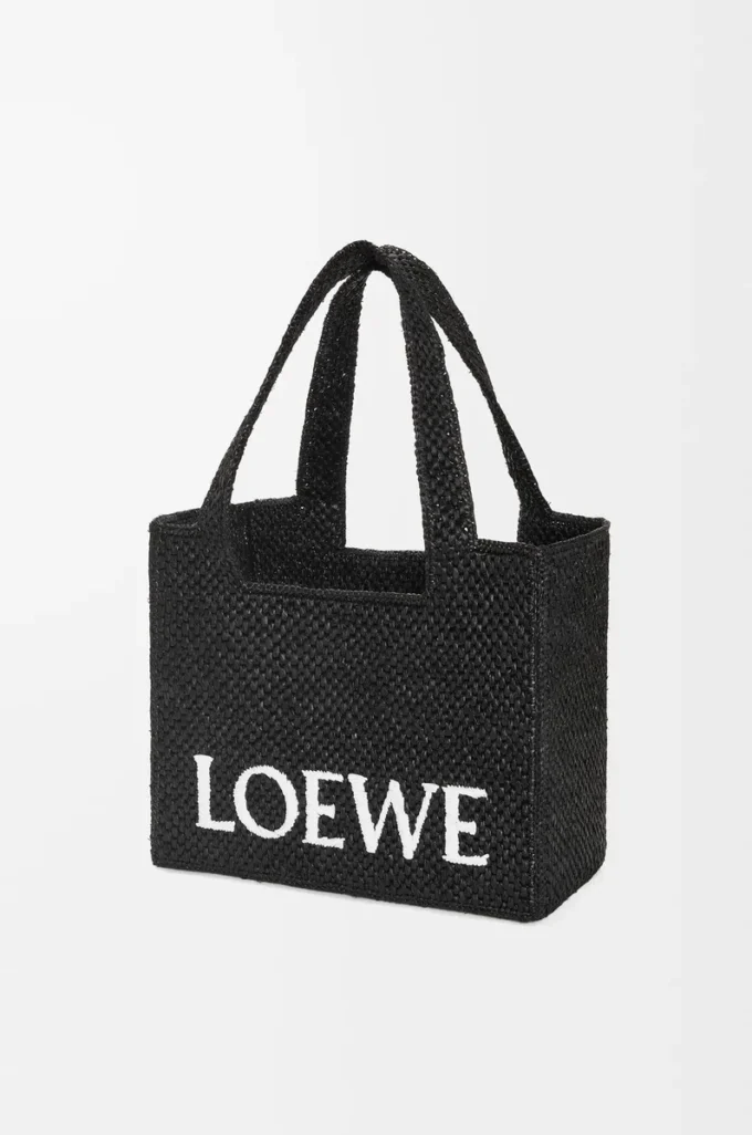 Orta boy LOEWE Font tote çanta, rafya, siyah