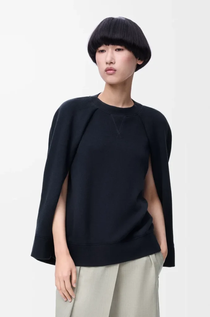 Pamuk karışımlı pelerin sweatshirt Gece mavisi