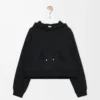 Pamuk karışımlı trapez kapüşonlu sweatshirt. Siyah