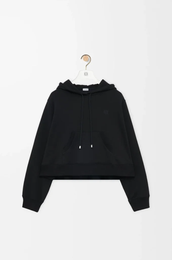 Pamuk karışımlı trapez kapüşonlu sweatshirt. Siyah