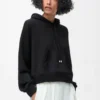 Pamuk karışımlı trapez kapüşonlu sweatshirt. Siyah