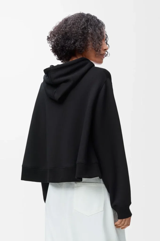 Pamuk karışımlı trapez kapüşonlu sweatshirt. Siyah