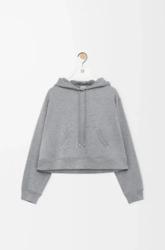 Pamuk karışımlı trapez kesim kapüşonlu sweatshirt Gri Melanj
