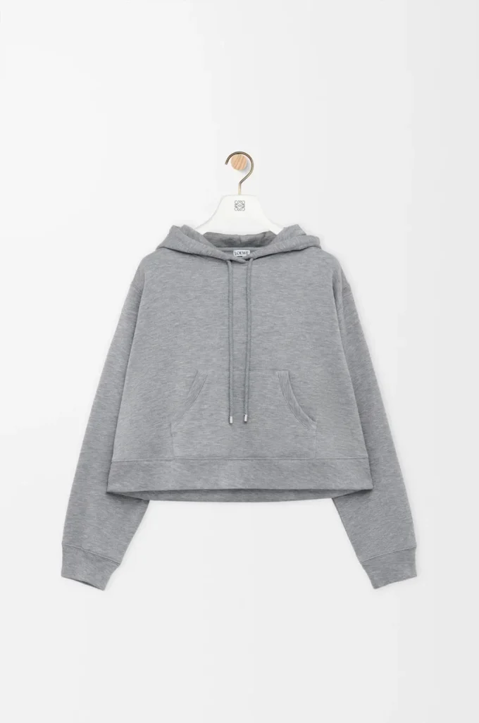 Pamuk karışımlı trapez kesim kapüşonlu sweatshirt Gri Melanj