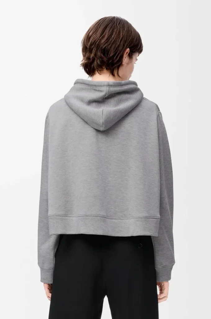 Pamuk karışımlı trapez kesim kapüşonlu sweatshirt Gri Melanj