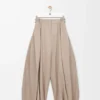 Pamuk ve ipek drape pantolon Bej