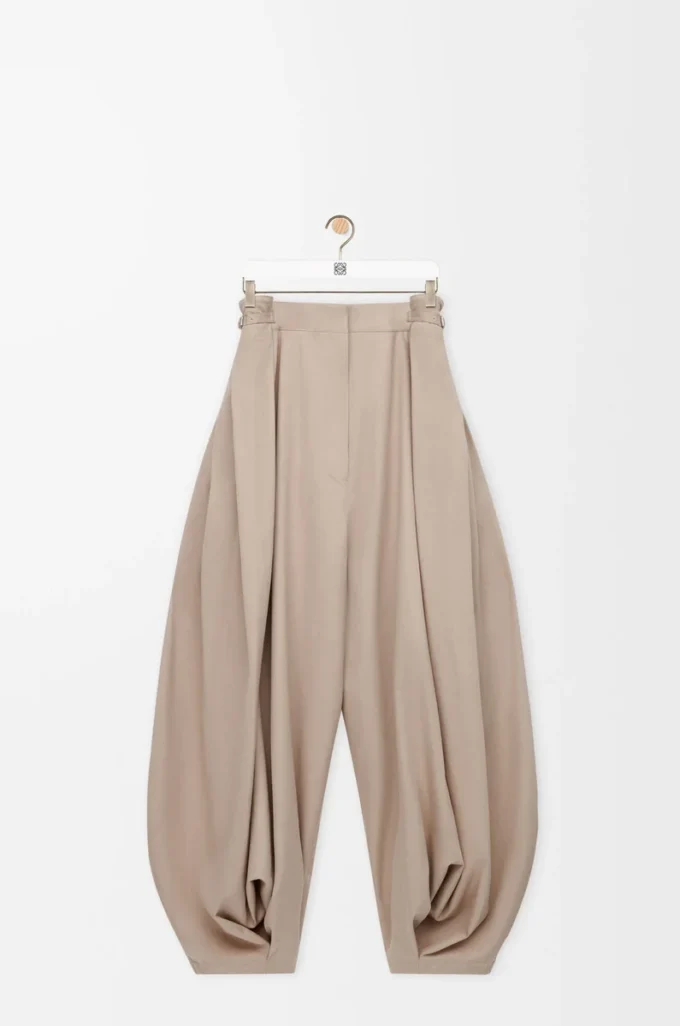 Pamuk ve ipek drape pantolon Bej