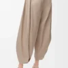 Pamuk ve ipek drape pantolon Bej