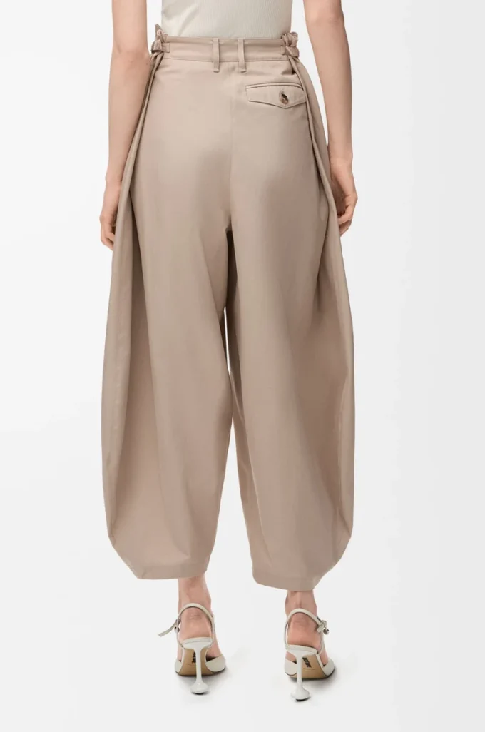 Pamuk ve ipek drape pantolon Bej