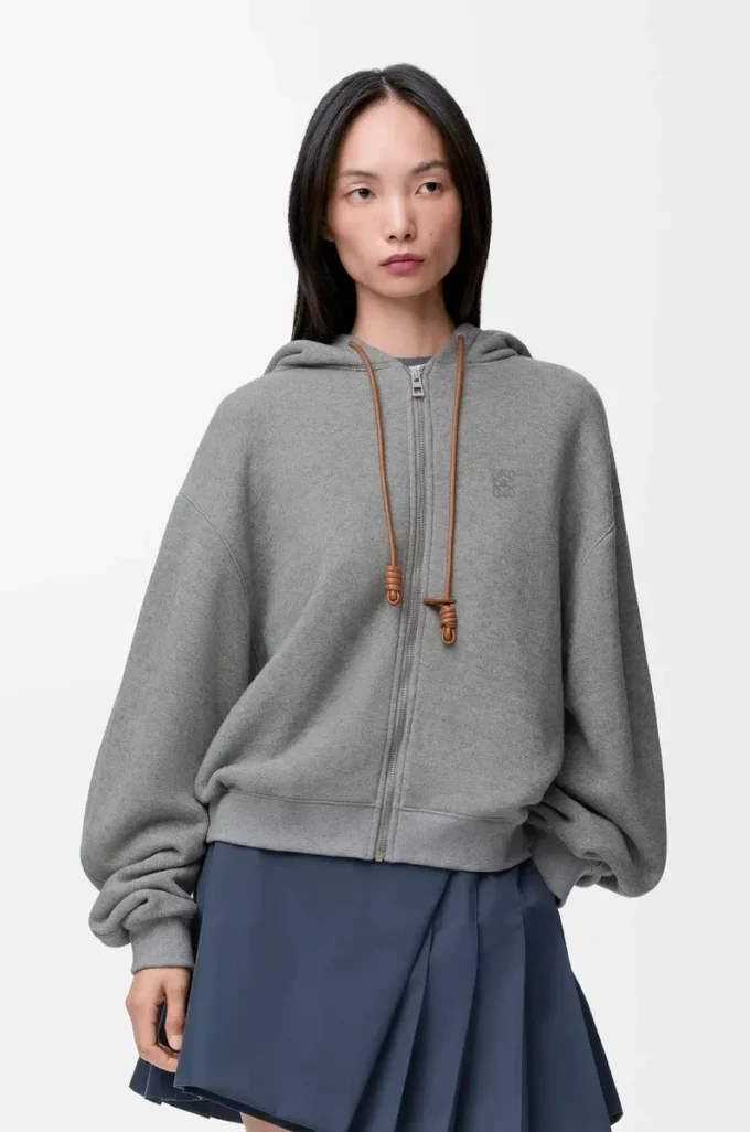 Pamuk ve kaşmirden üretilmiş Flamenko kapüşonlu sweatshirt Gri