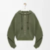 Pamuk ve kaşmirden üretilmiş Flamenko kapüşonlu sweatshirt Haki yeşili