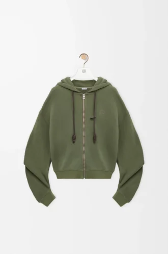 Pamuk ve kaşmirden üretilmiş Flamenko kapüşonlu sweatshirt Haki yeşili