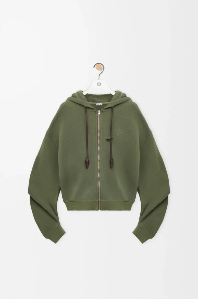 Pamuk ve kaşmirden üretilmiş Flamenko kapüşonlu sweatshirt Haki yeşili