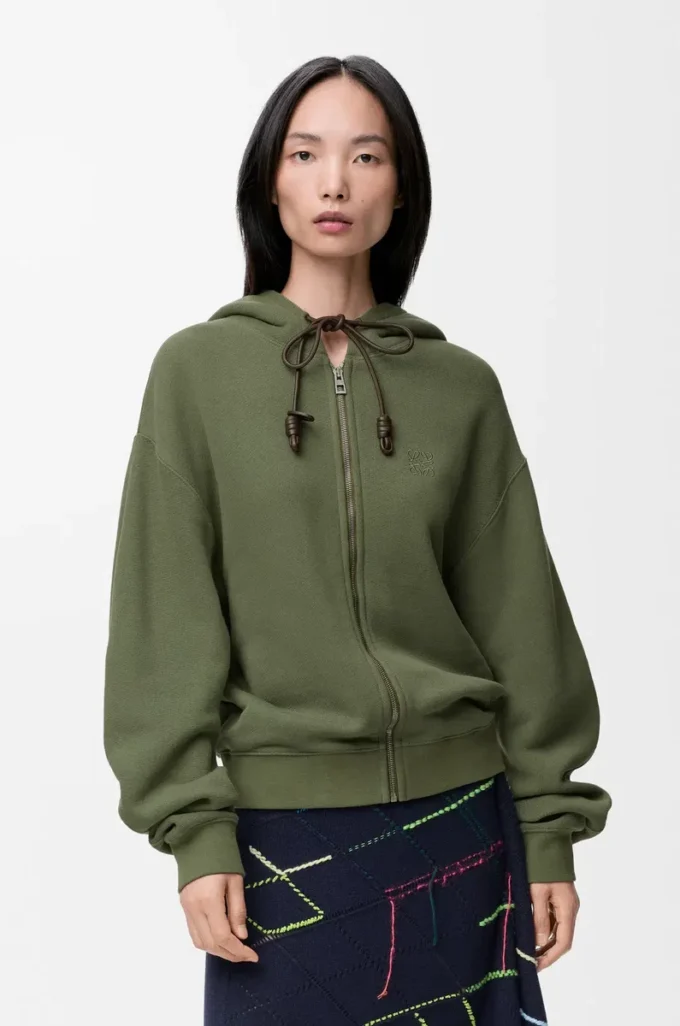 Pamuk ve kaşmirden üretilmiş Flamenko kapüşonlu sweatshirt Haki yeşili