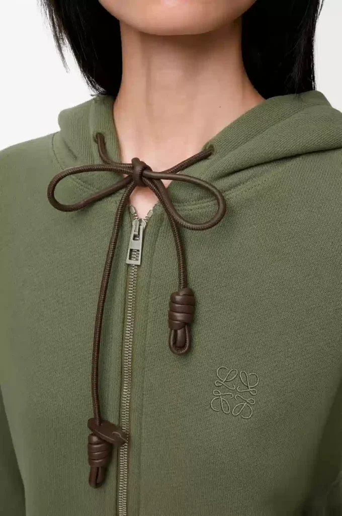 Pamuk ve kaşmirden üretilmiş Flamenko kapüşonlu sweatshirt Haki yeşili