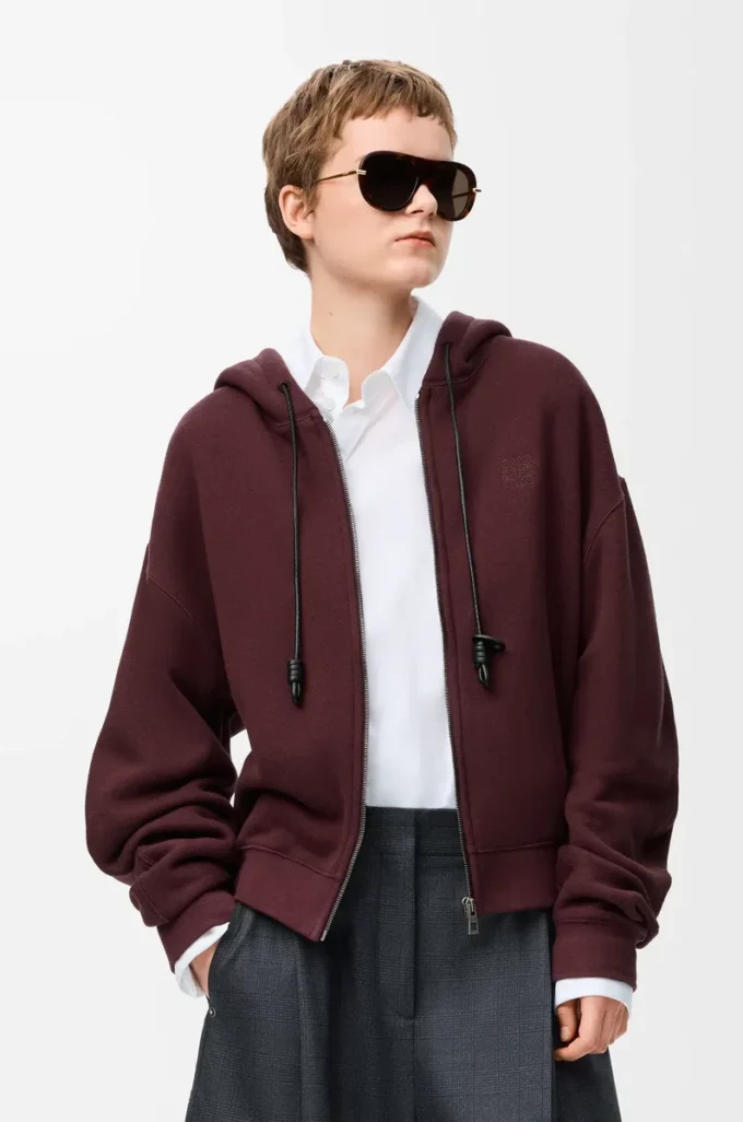 Pamuk ve kaşmirden üretilmiş Flamenko kapüşonlu sweatshirt Koyu Bordo