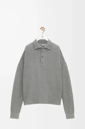 Pamuk ve kaşmirden üretilmiş polo sweatshirt, kurşun grisi