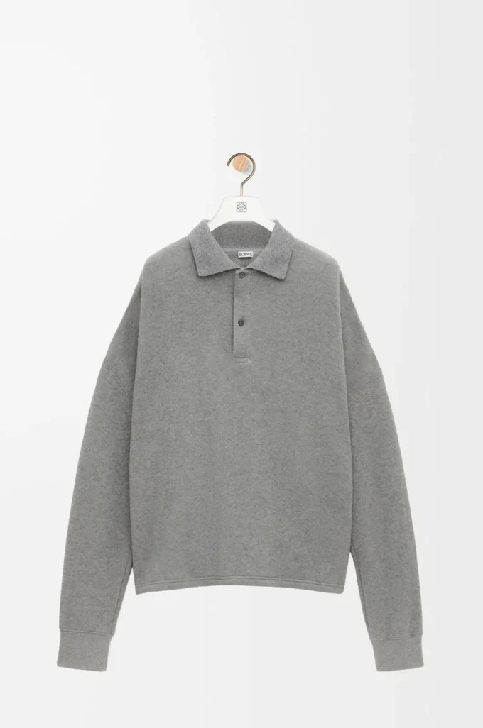 Pamuk ve kaşmirden üretilmiş polo sweatshirt, kurşun grisi